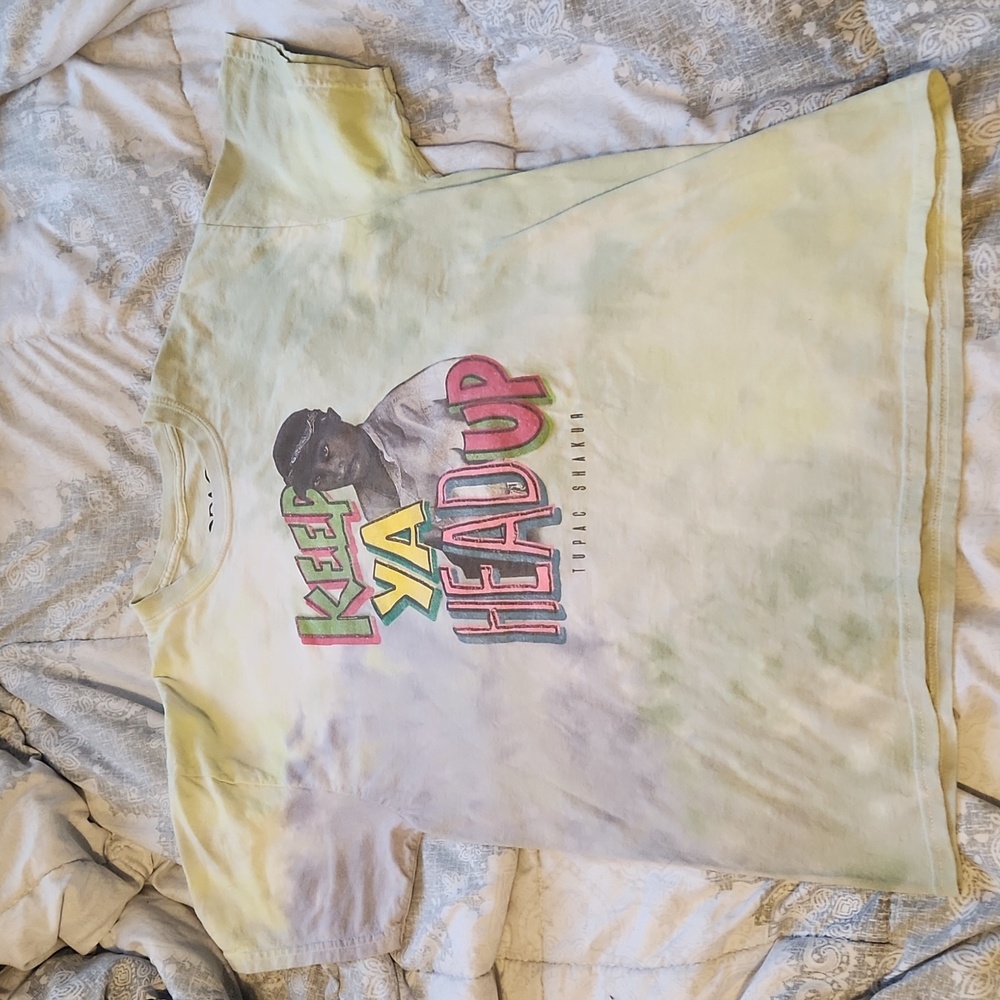 2pac Tie Dye Keep Ya Head Up Spellout Vintage Style T Shirt